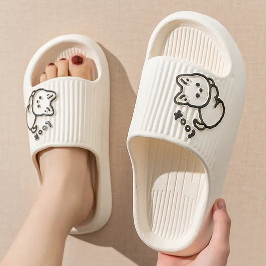 Cute Cat Slippers Summer Women Home Shoes Bath Thick Platform Non-Slip Slides Indoor Outdoor-Thingwy