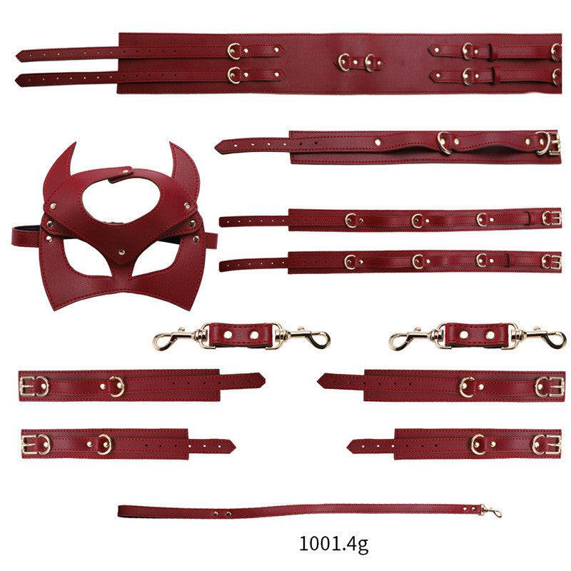 Women's Leather look Play-set Collar, Mask, Leash & Restraints with Available Padded Storage Case