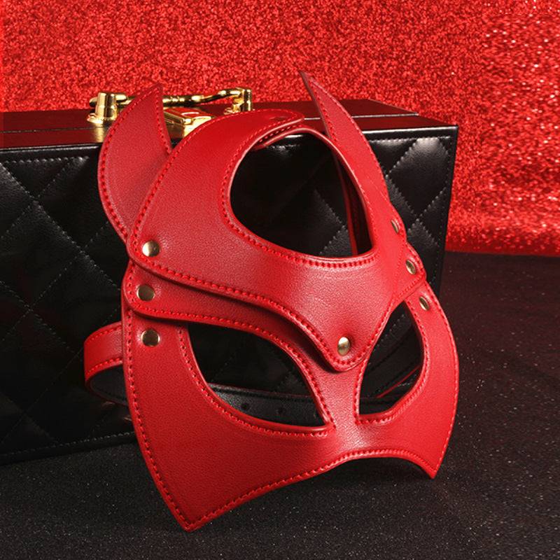 Women's Leather look Play-set Collar, Mask, Leash & Restraints with Available Padded Storage Case